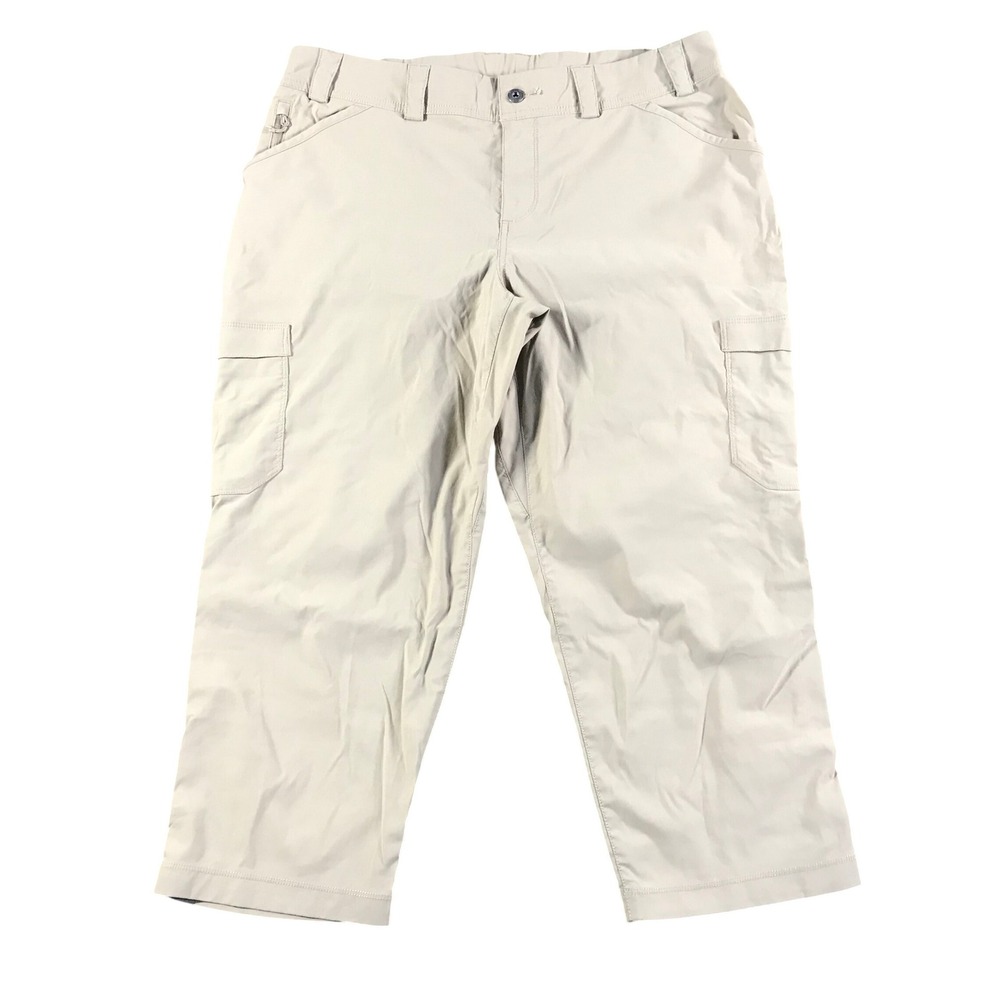 Duluth Trading Co Womens Tan Khaki Cargo Crop Pants Sz 16 Outdoor Hiking Utility